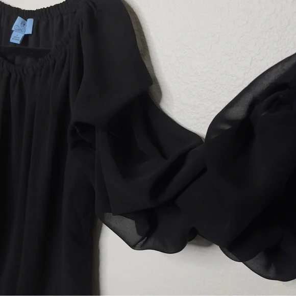 CeCe Chiffon Off/On Shoulder Ruffled Layered Long Sleeve with Side Hem Bow tie - Picture 3 of 9